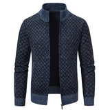 Men’s Thickened, Plaid Print Knitted Jacket Cardigan – Slim Fit, Zippered, Stand Collar, Winter Casual Long-sleeve Sweater Top