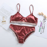 Glossy Ice Silk Triangle Cup Bra with Satin Panty Set