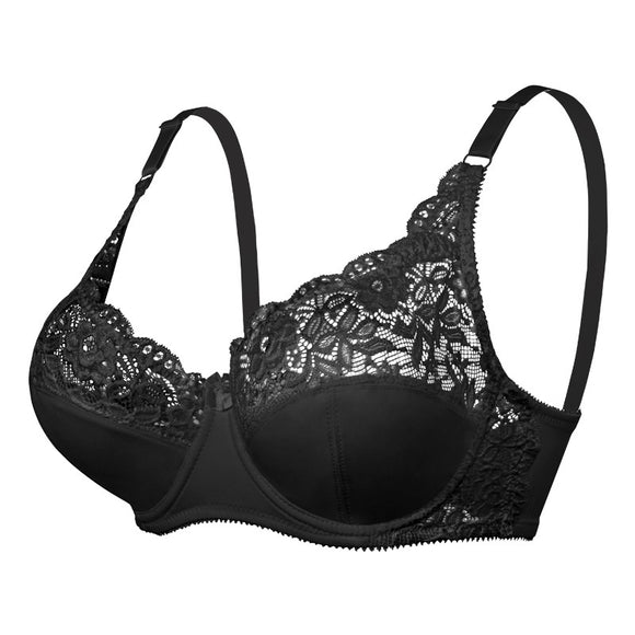 Large Size Adjustable Lace Bra, Top Push-up Thin Cotton Cup, Underwire Women's Brassiere