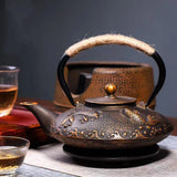 Cast Iron Peony Boiling Teapot, Pig Iron Teapot, Uncoated Tea Set