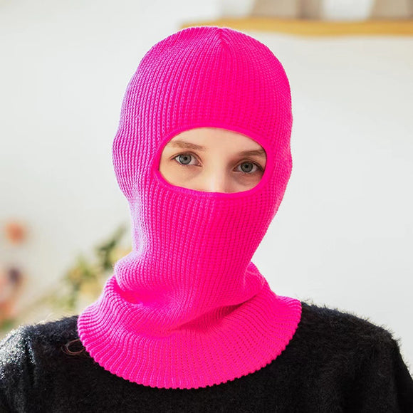 Single Hole, Solid Color Acrylic Mask, Knitted Hat