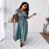 V-neck Bohemian Polka Dot, Printed Dress Long Skirt