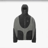 Men's Fashion Lamb Wool Hooded Zipper Coat Sweatshirt, Patchwork Line Design Male Casual Tops