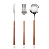 Stainless Steel Western Cutlery Set with Retro Rosewood Wooden Handle