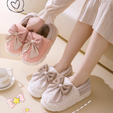 Big Bow-knot Fluffy Winter Warm Covered Heel Cotton Thick-soled Platform Slippers, Indoor and Outdoor Garden Walking Shoes
