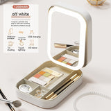 Makeup Storage Box with LED Light, Portable Travel Makeup Cosmetics Mirror Storage Box, Touch Light Organizer