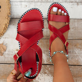 New Buckle Roman Sandals, Summer Fashion One-line Cross-strap Design Beach Shoes for Women, Low Heel Flat Slides Slippers