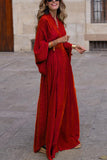 Women’s V-neck Batwing Sleeve Long Dress – Loose Fit Waist Tie Elegant Outfit
