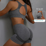 2-piece Sports Fitness Yoga Suit, Breathable Hip-lifting Shorts and Hollow-out Back Bra, Women's Clothing