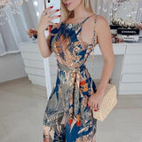 Hanging Peacock Feather Printed Holiday Style Jumpsuit