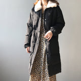 Rabbit Fur Collar, Waist Drawstring, Long Warm Cotton Jacket