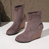 Fashion Thick-soled Boots, Winter Suede Height-increasing Warm Solid Ankle Wedges