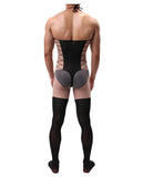 Men’s Sheer Jacquard Bodysuit – Silky Transparent One-piece Stockings