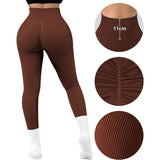 High Waist Seamless Leggings, Threaded Knitted Fitness Solid Women's Slimming Yoga Pants, Elastic Running Sports Tights