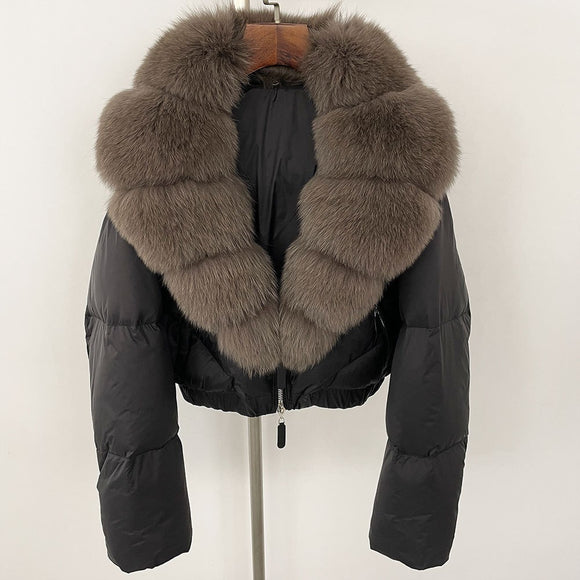 Fox Fur Collar Thick Short Down Jacket