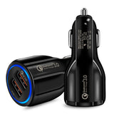 Quick Charge Car Charger for Mobile Phone, Qualcomm QC 3.0 Fast Charging Adapter, Mini Dual USB Car Charger