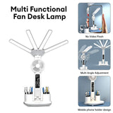 3-in-1 Multifunction Table Lamp LED Four-headed Folding Fan, USB Rechargeable Desk Light Calendar Clock