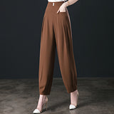 High Waist Drape Ice Silk Bloomers, Loose Casual Harem Pants
