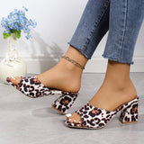 Leopard Square Toe Sandals, Summer High-heeled Slippers, Chunky Heel Shoes for Women