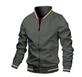 Men's Striped Zip-up Jacket with Pockets, Fashion Casual Sports Baseball Outerwear, Spring and Fall Clothing