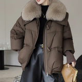 Down Cotton-padded Jacket, Women's Short Fur Collar Thickened Coat, Winter Clothing