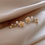 Silver Needle Petal and Pearl Earrings
