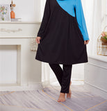 Black Pleating Swing Swimsuit Dress, Surfing Fully Surrounded Trousers, Conservative Three-piece Suit
