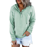 Long-sleeved Hooded Sweatshirt with Pockets, Fashion Casual Button Drawstring Design Hoodie Top, Spring and Autumn Sports Clothing for Women