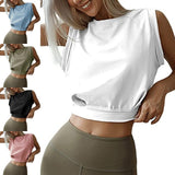 Sexy Navel-exposed Sweatshirt, Summer Loose Sleeveless T-shirt, Running Fitness Yoga Crop Tops, Women's Clothing