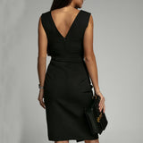 Summer V-neck Sleeveless Split Dress, Fashion Slim High Waist Party Club Clothing for Women