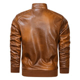 Stand-up Collar Leather Jacket with Pockets
