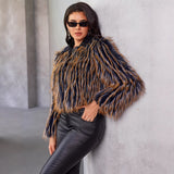 Winter Warm Contrast Color, Women's Fur Jacket
