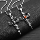 Retro Fashion European and American Style Diecast Snake Winding Wings Cross, Titanium Steel Necklace Heart-shaped Diamond Pendant