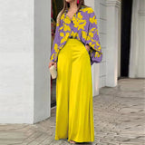 Women's Printed Shirt and Wide Leg Pants, Fashion Casual Set