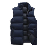 Stand Collar Slim-fit Zipper Cardigan, Casual Winter Thickened Vest Jacket, Cotton Waistcoat