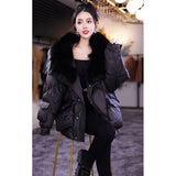 Black Fur Collar Cotton-padded Coat, Warm-keeping Jacket