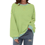Loose Striped Long Sleeved T-shirt, Casual Pullover Sweater for Women