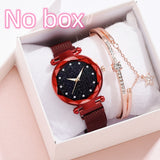 Luxury Women's Watches Bracelet Set, Elegant Magnet Buckle Ladies' Starry Sky Relogio Clocks