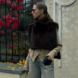 New Solid Color Half Turtleneck Sleeveless Fur Vest for Women