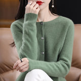 Women’s Cashmere Cardigan, O-neck Loose Fit Merino Wool Sweater – Winter Knitwear Top