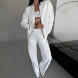 Women's Sports Suits, Zipper Jacket and Wide Leg Pants, Two-piece Set
