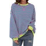 Loose Striped Long Sleeved T-shirt, Casual Pullover Sweater for Women