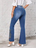 Women's Fashionable Stretch, Floral Embroidered Flared Jeans