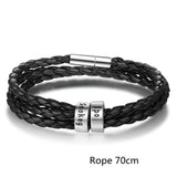 Men's Braided Genuine Leather Bracelet, Stainless Steel Beads, Charm Band for Boys