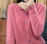Fashion Merino Wool Cardigan Sweater, Women's O-neck Long-sleeve Cashmere Knitwear, Spring Autumn Female Clothing Tops