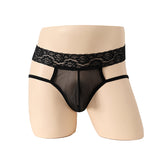 Polyester Men's Embroidered Underwear, High Waist Lace Belt Pants (Pack of 2)