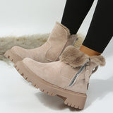Women's Snow Boots, Winter Warm Foldable Plush Tube Short, Solid Color Round-toe Platform Shoes