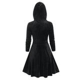 Patchwork Gothic Style, Hooded Long Sleeve, Pleuche Cat Ear Dress
