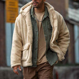 Autumn and Winter Men's Hooded Solid Color Coat, Polar Fleece European and American Leisure Trendy Cardigan