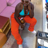 Women's Solid Lace-up High-waist Flare Pants